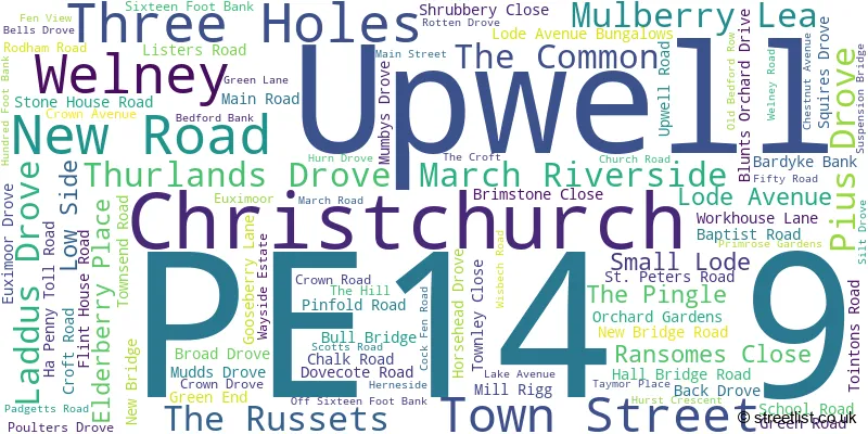 A word cloud for the PE14 9 postcode